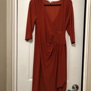 Kiyonna Rust-Orange Wrap Midi Dress